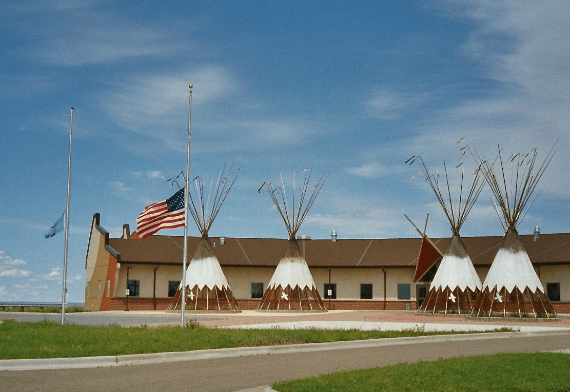 The Lower Brule community building pictured in Akicita’s image library